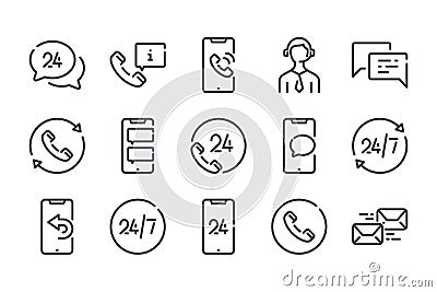 Support and call center related line icon set. Vector Illustration